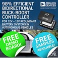 Analog Devices introduce 98% Efficient Bidirectional Buck-Boost Controller for 12V-12V Redundant Battery Systems