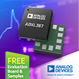 The ADXL367 from Analog Devices is an ultralow power, 3-axis microelectromechanical systems (MEMS) accelerometer that consumes just 0.89 μA at a 100 Hz output data rate and 180 nA when in motion-triggered wake-up mode